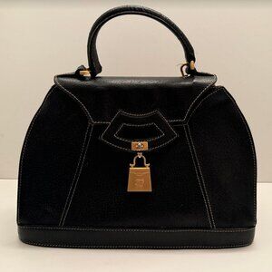 Rare find Karl Lagerfeld black  leather handbag with zip compartment gold logo